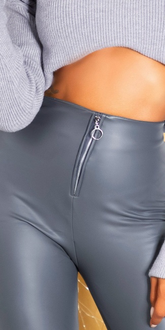 Highwaist faux leather pants with zip Gray